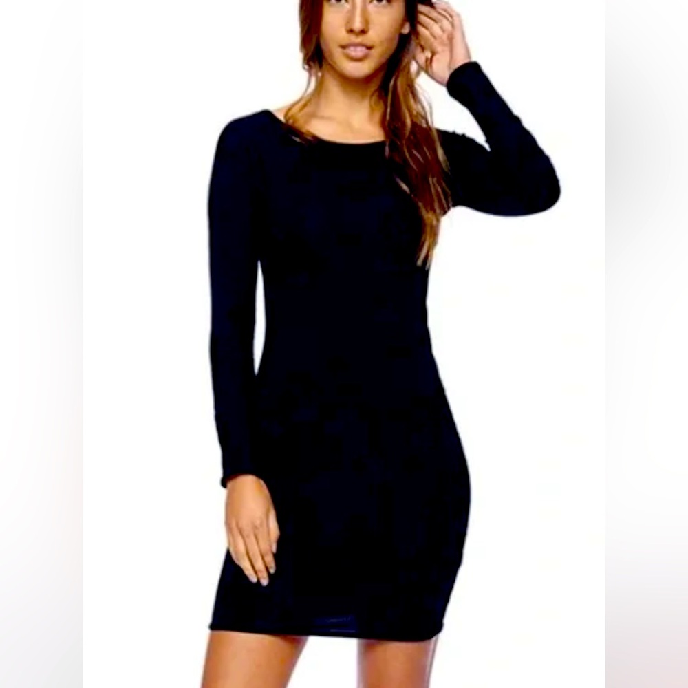 Indah woven back black mini dress size small